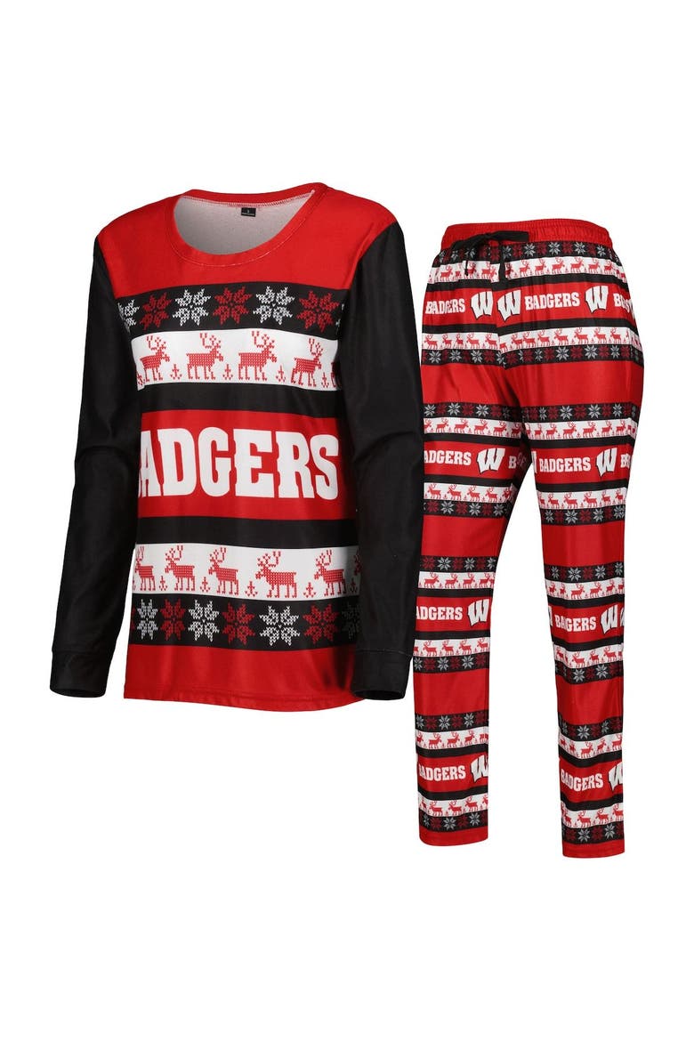 Women's FOCO Red Wisconsin Badgers Ugly Long Sleeve T-Shirt & Pajama Pants Sleep Set, Main, color, Red