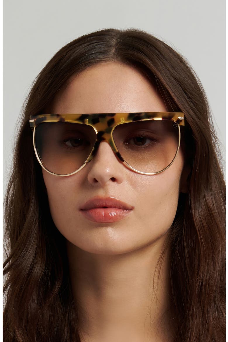 65mm Oversize Gradient Pilot Sunglasses, Alternate, color, YELLOW HAVANA/ GREEN SHADED
