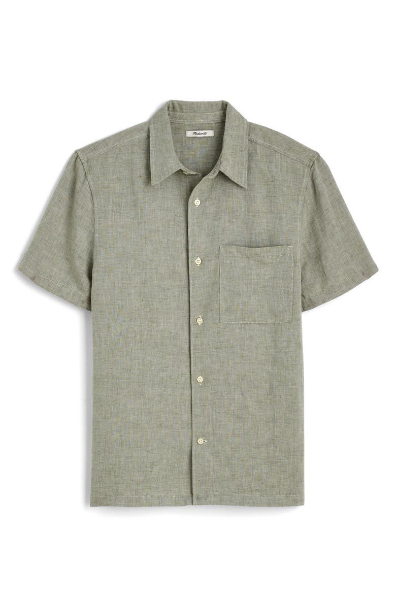 Madewell Short Sleeve Linen & Cotton Button-Up Shirt, Alternate, color, Sage