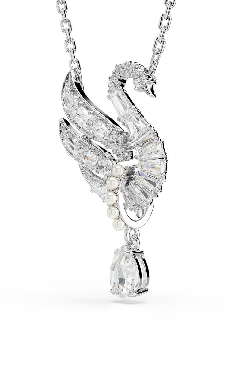 Swarovski Swan Crystal & Faux Pearl Pendant Necklace, Alternate, color, White/ Silver