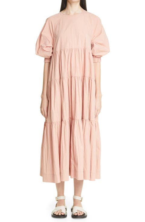 Co Tiered Bubble Sleeve Midi Dress