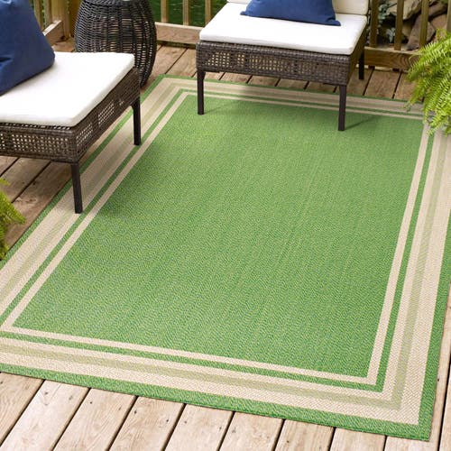 Jonathan Y James Modern Border Stripe Indoor/outdoor Area Rug In Green/cream