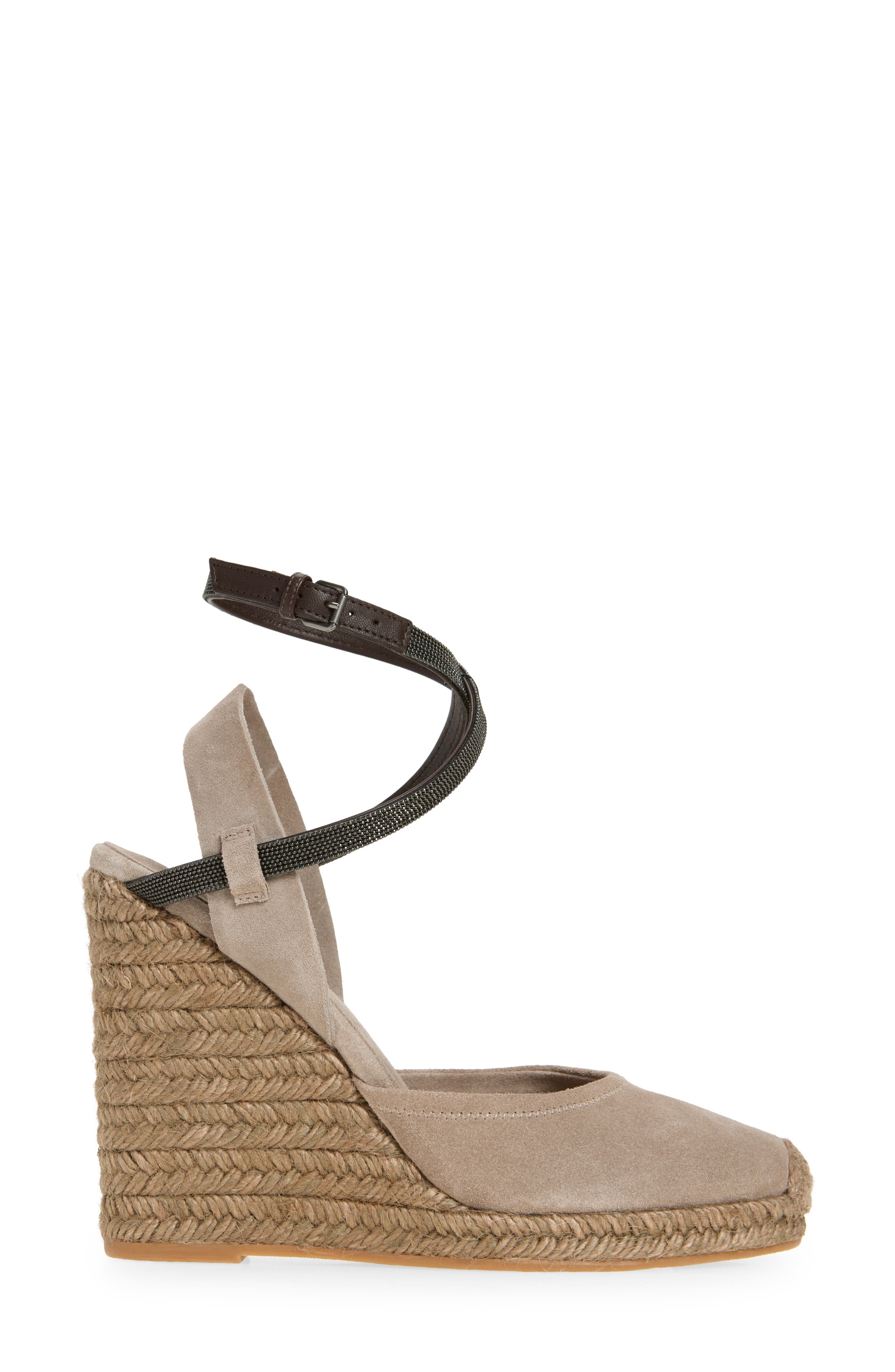 Brunello Cucinelli Monili Trim Espadrille Wedge Sandal, Alternate, color, Ice