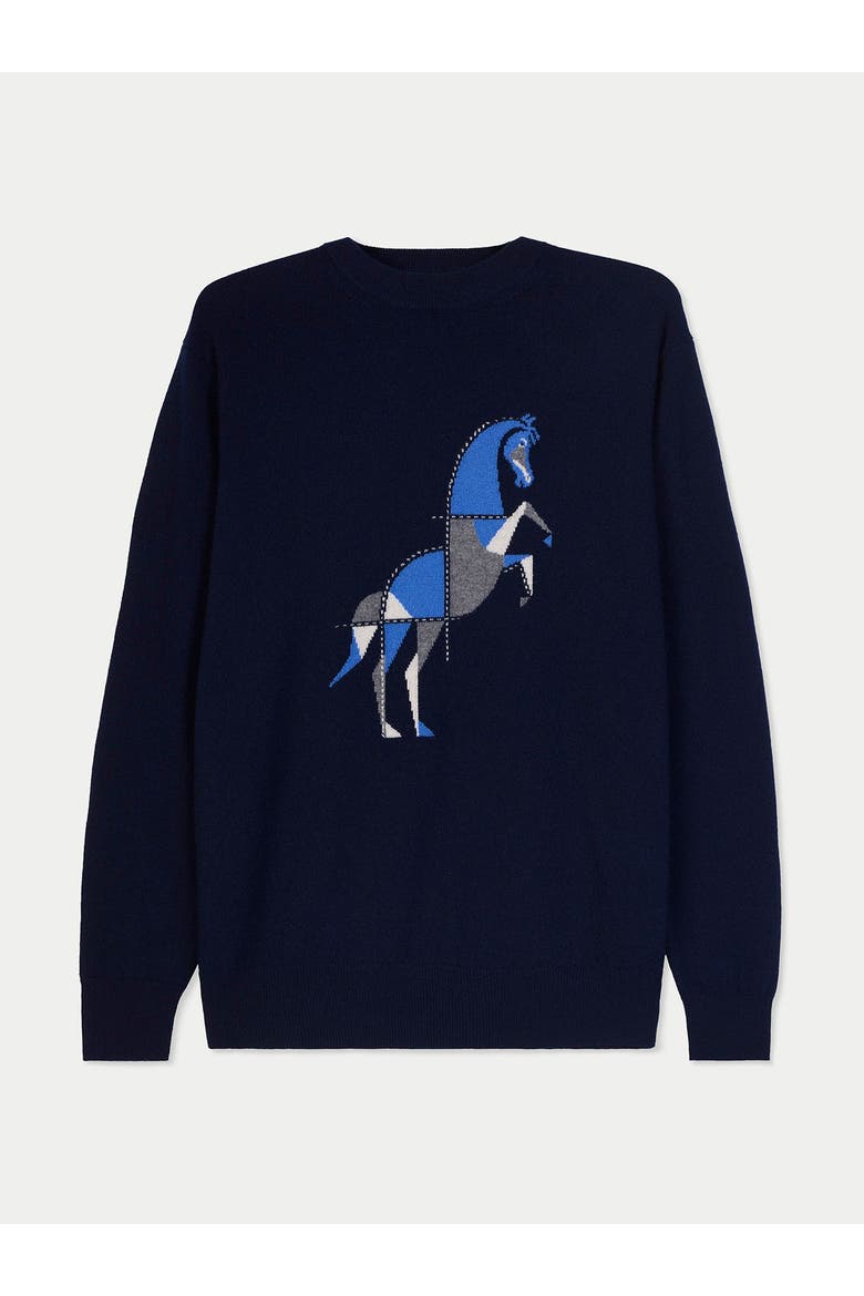 Cashmere Horse Intarsia Sweater, Main, color, navy