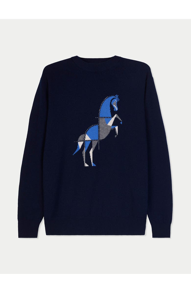 Gobi Cashmere Cashmere Horse Intarsia Sweater, Main, color, Navy