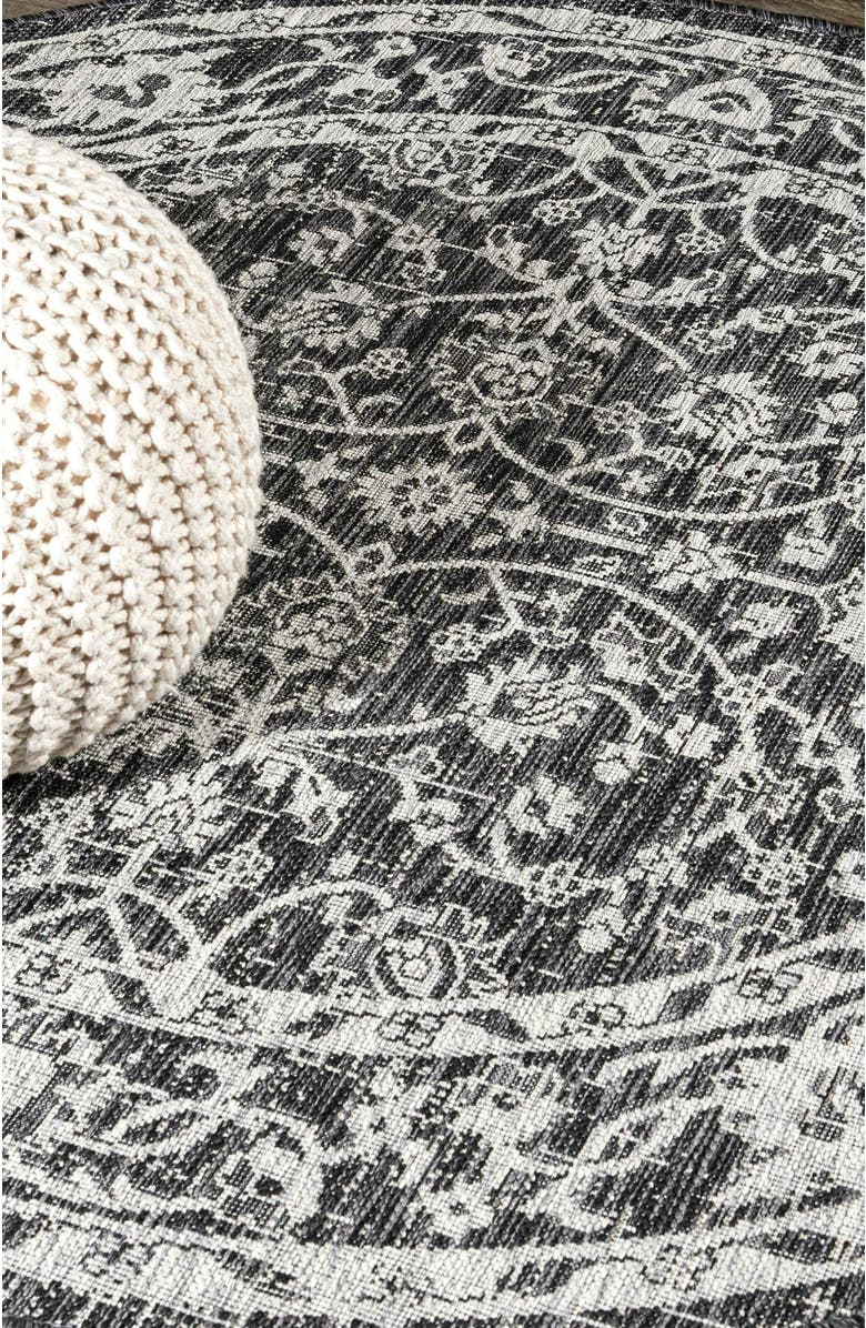 JONATHAN Y Palazzo Vine and Border Textured Weave Indoor/Outdoor Round Area Rug, Alternate, color, Black/Gray