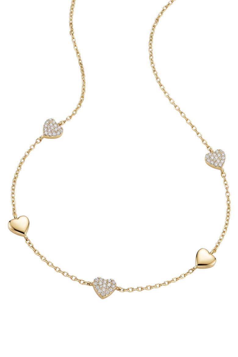 Pavé Heart Station Necklace, Alternate, color, GOLD
