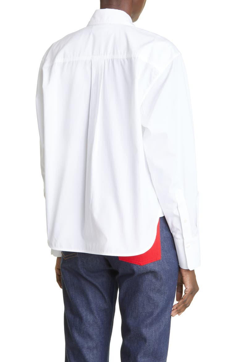 Crop Button-Up Poplin Shirt, Alternate, color, WHITE