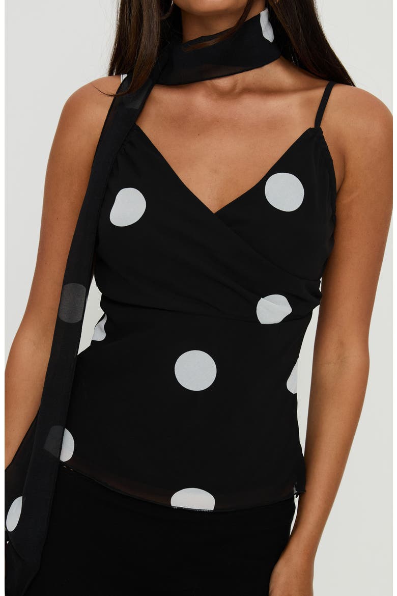Jenae Polka Dot Camisole & Scarf, Alternate, color, BLACK / WHITE POLKA