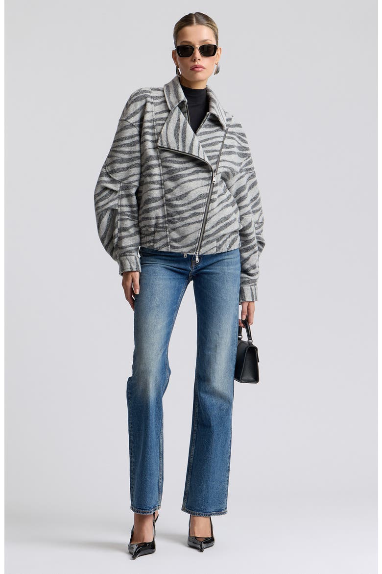 Zebra Jacquard Layered Bomber Jacket, Alternate, color, GREY ZEBRA