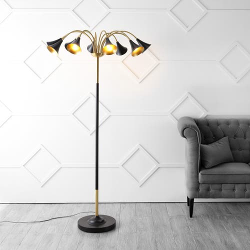 Jonathan Y Vivian 61" 10-light Mid-century Modern Iron Medusa Multi Head Led Floor Lamp In Brass Gold/black