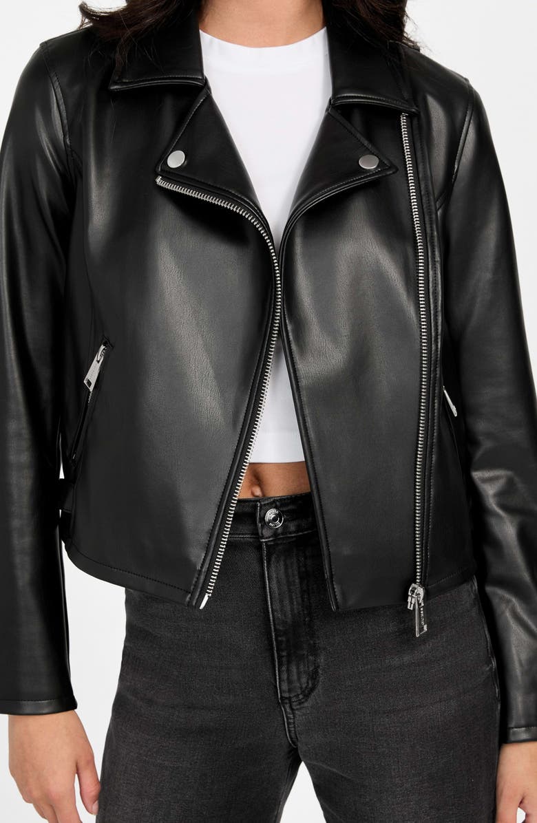 GUESS Miko Faux Leather Moto Jacket, Alternate, color, Black