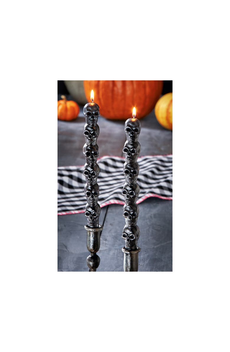tag Set of 2 Black Skull Taper Candles for Halloween Decor, Alternate, color,