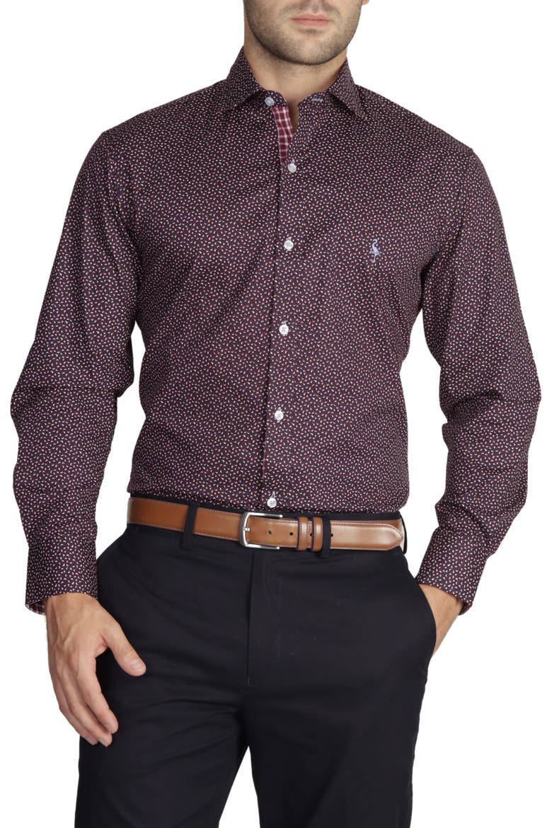 Mini Paisley Long Sleeve Button-Down Shirt, Main, color, NAVY