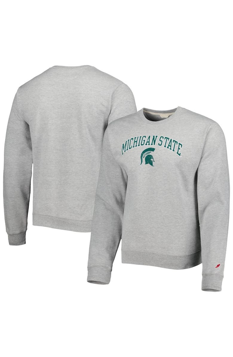 LEAGUE COLLEGIATE WEAR Men's League Collegiate Wear Heather Gray Michigan State Spartans 1965 Arch Essential Lightweight Pullover Sweatshirt, Main, color, 