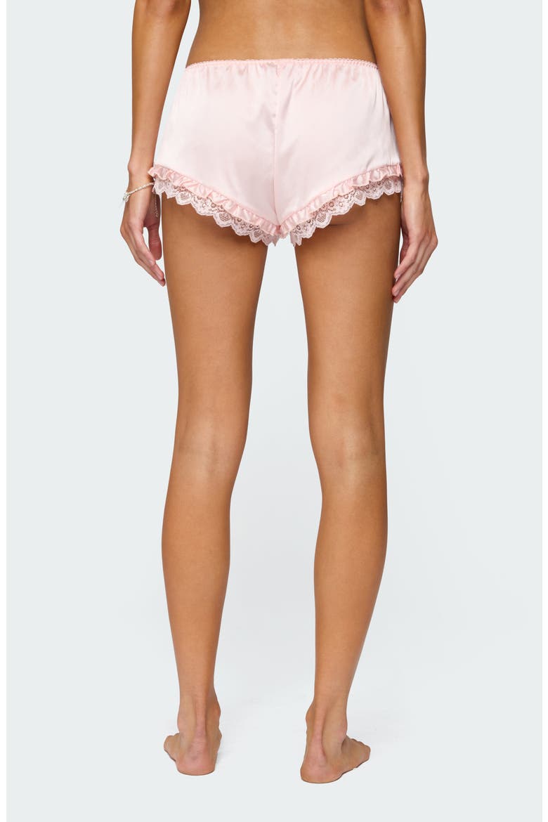 Clair Ruffle & Lace Satin Shorts, Alternate, color, LIGHT-PINK