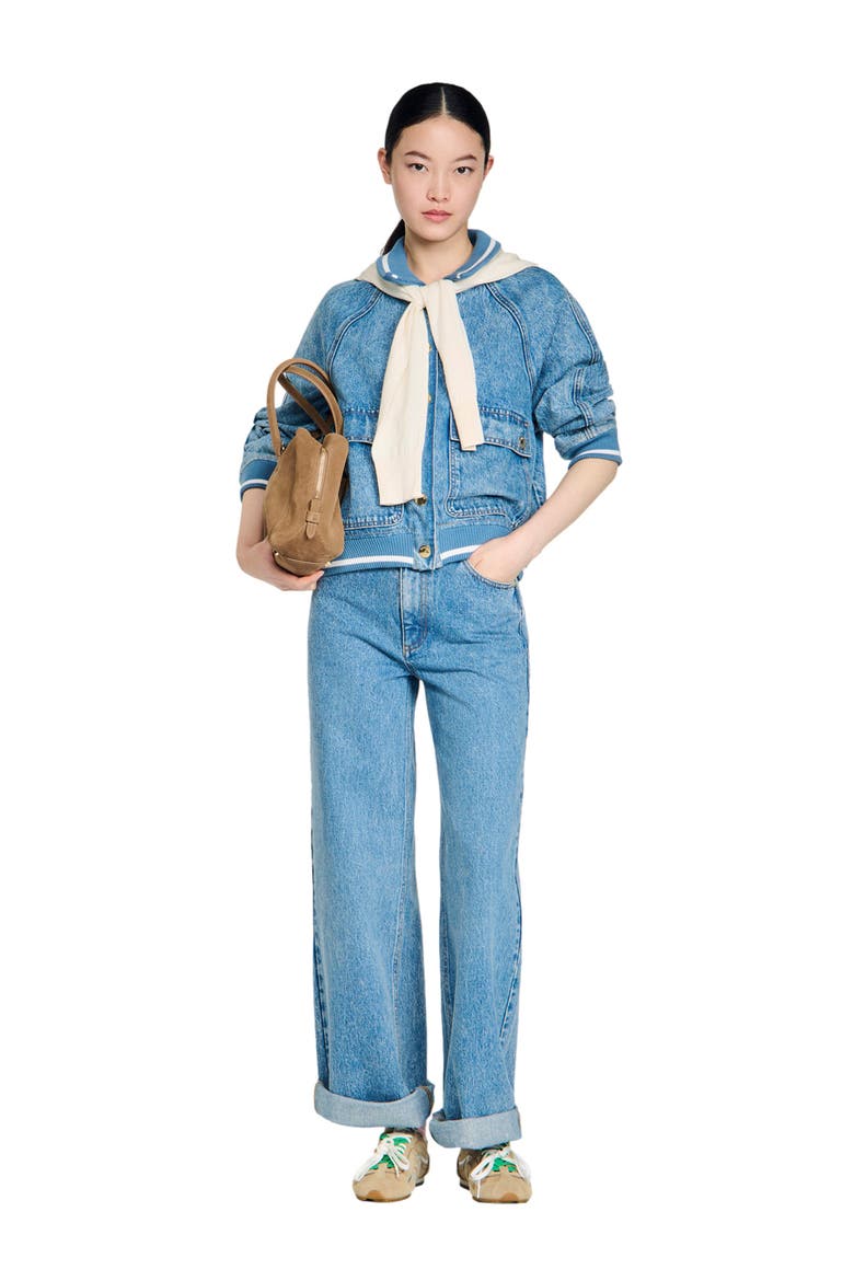 Faded wide straight-leg jeans, Alternate, color, Blue jean