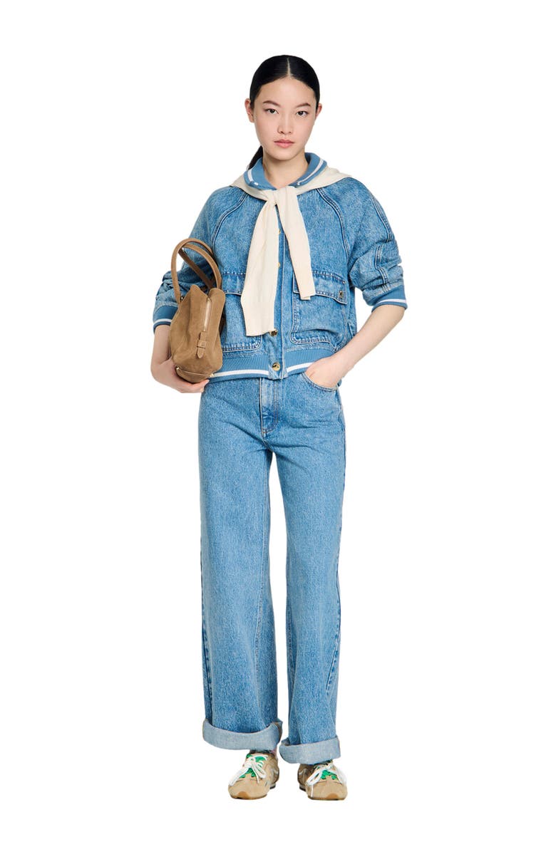 SANDRO Faded wide straight-leg jeans, Alternate, color, Blue Jean