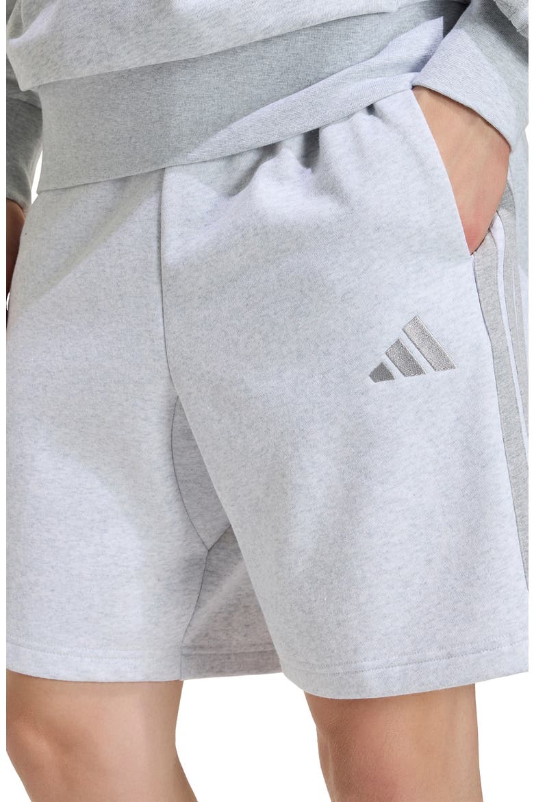 Essentials 3-Stripes Fleece Shorts, Alternate, color, LIGHT GREY / MEDIUM GREY