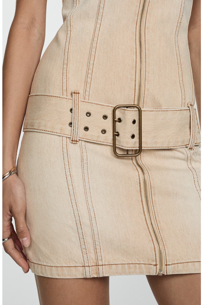 Belted Halter Denim Minidress, Alternate, color, SAND