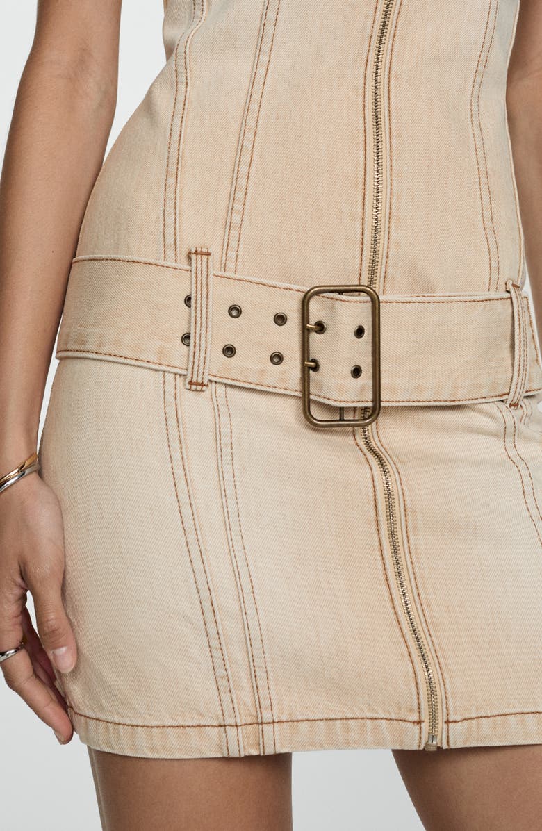MANGO Belted Halter Denim Minidress, Alternate, color, Sand