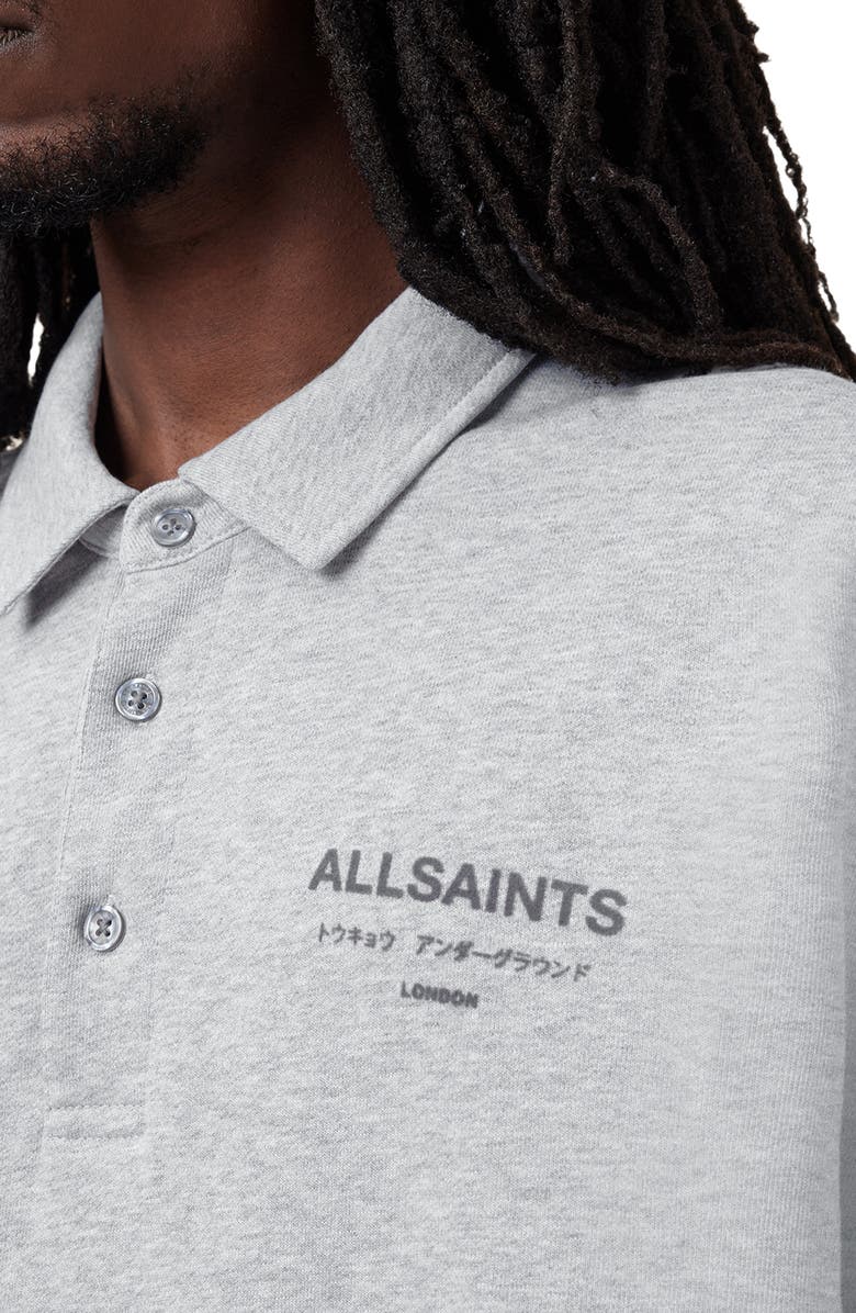 AllSaints Xander Logo Graphic Polo Sweatshirt, Alternate, color, Grey Marl