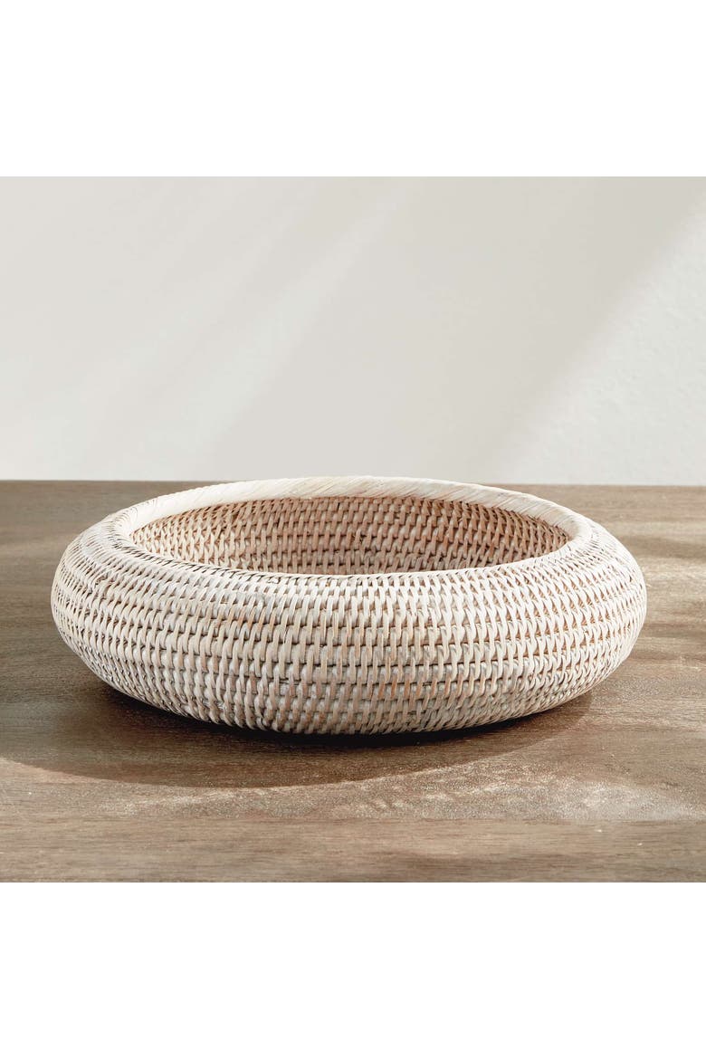 Burma Rattan Shallow Display Bowls Set Of 2, Alternate, color, White