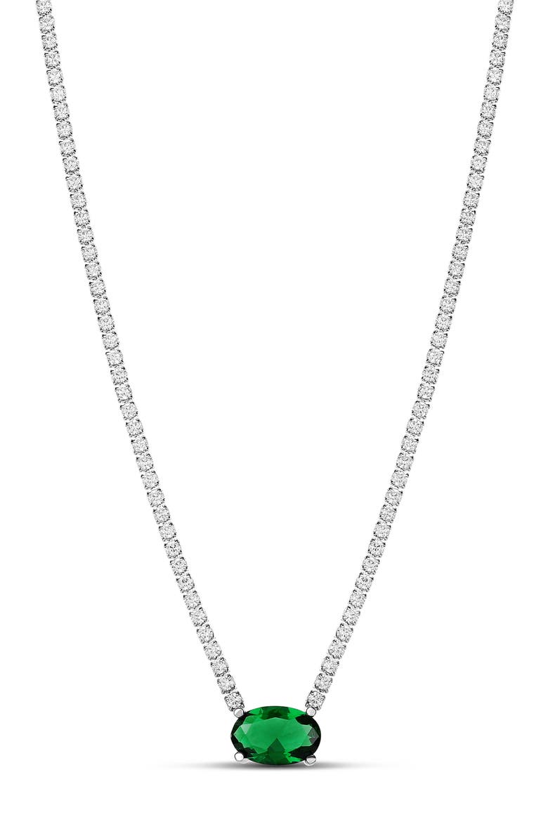 Oval Pendant Tennis Necklace, Main, color, SILVER / GREEN