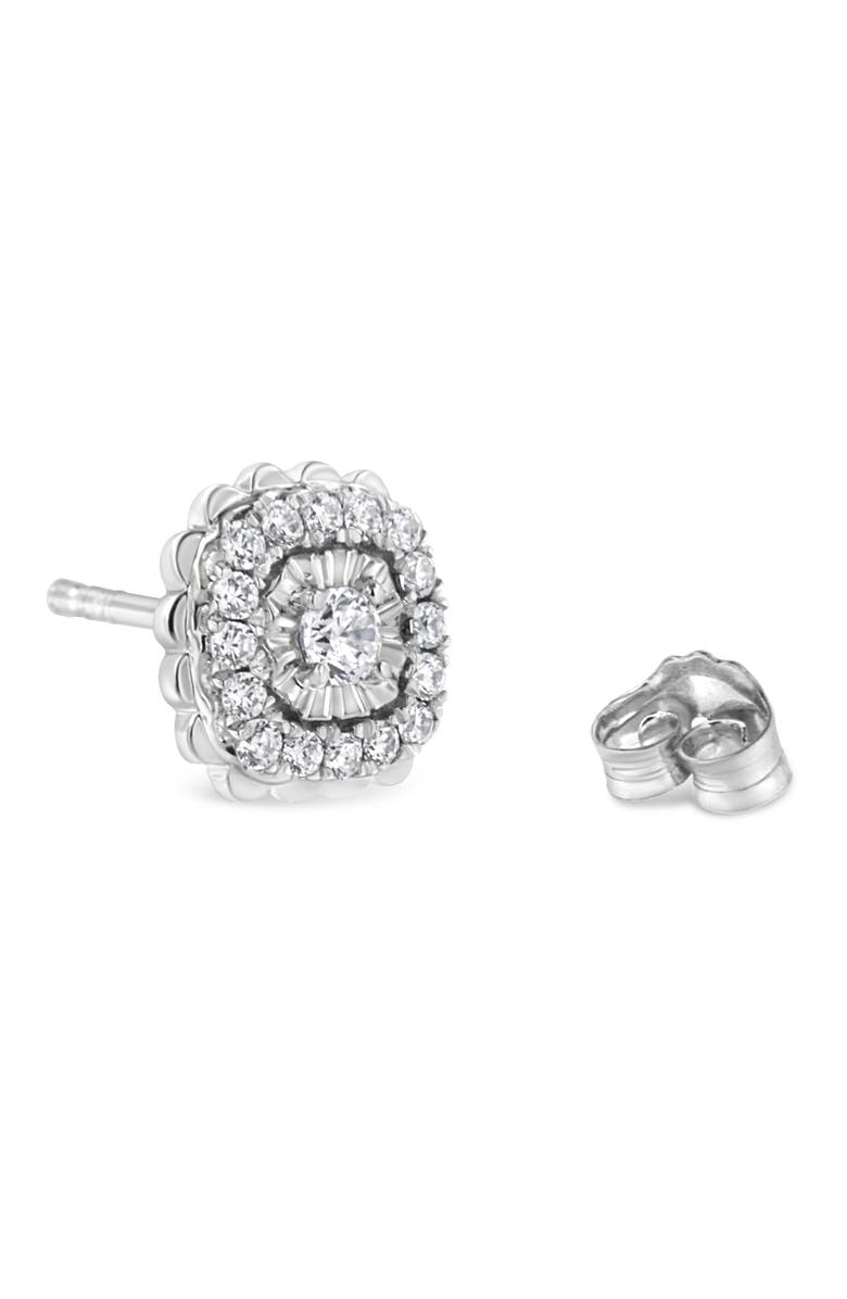 Haus of Brilliance Silver 1/2 Ct RoundDiamond Halo Cluster Stud Earring, Alternate, color, White