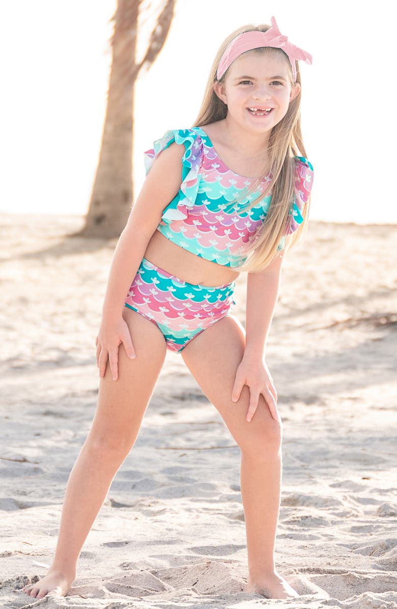 RuffleButts Kids' Butterfly Tankini Two-Piece Swimsuit & Headband Set, Alternate, color, Pink