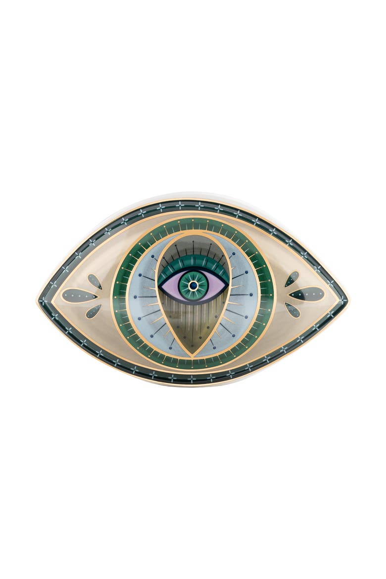 Protective Abundance - Evil Eye Ceramic Statue, Main, color, White/green/beige/blue/gold