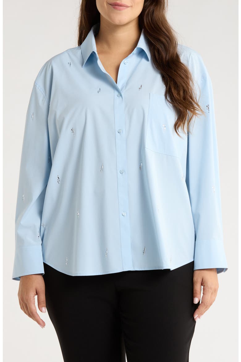 Skye Crystal Embellished Button-Up Shirt, Main, color, BLUE BELLE