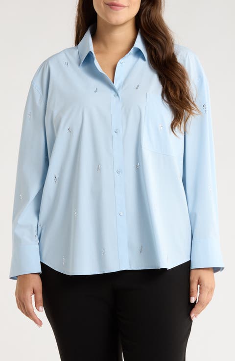 Skye Crystal Embellished Button-Up Shirt (Plus)