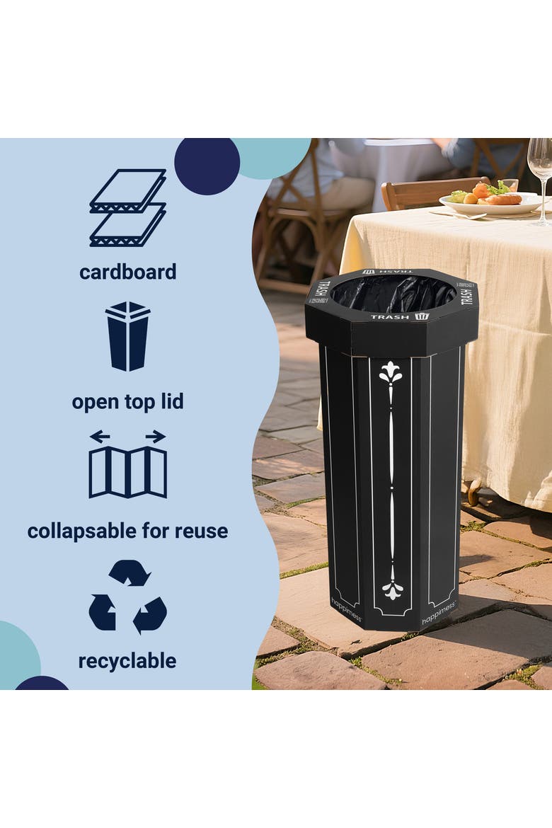 Fleur Traditional Classic Disposable Corrugated Cardboard Event Trash Can and Recycling Bin, Alternate, color, Bridal Black