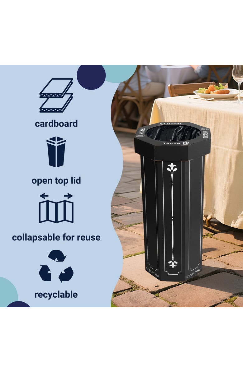 HAPPIMESS Fleur 25-Gallon Classic Disposable Corrugated Cardboard Event Trash Can and Recycling Bin, Alternate, color, Bridal Black