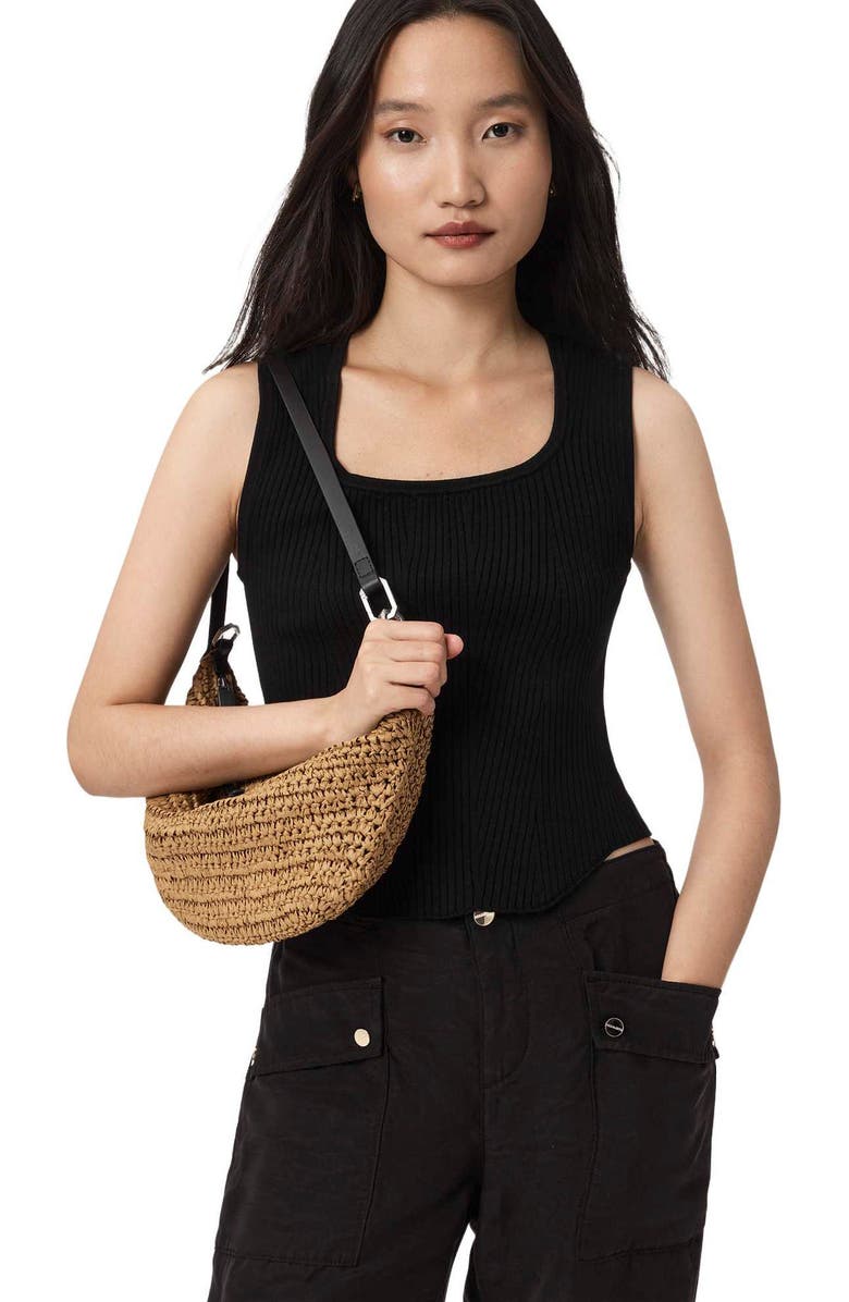 AllSaints Micro Luna Raffia Bag, Alternate, color, Biscuit Brown