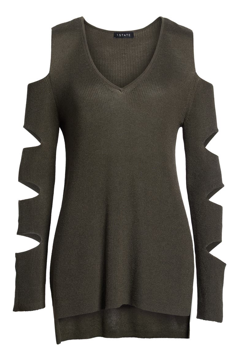 Cutout Sweater, Alternate, color, OLIVE EARTH
