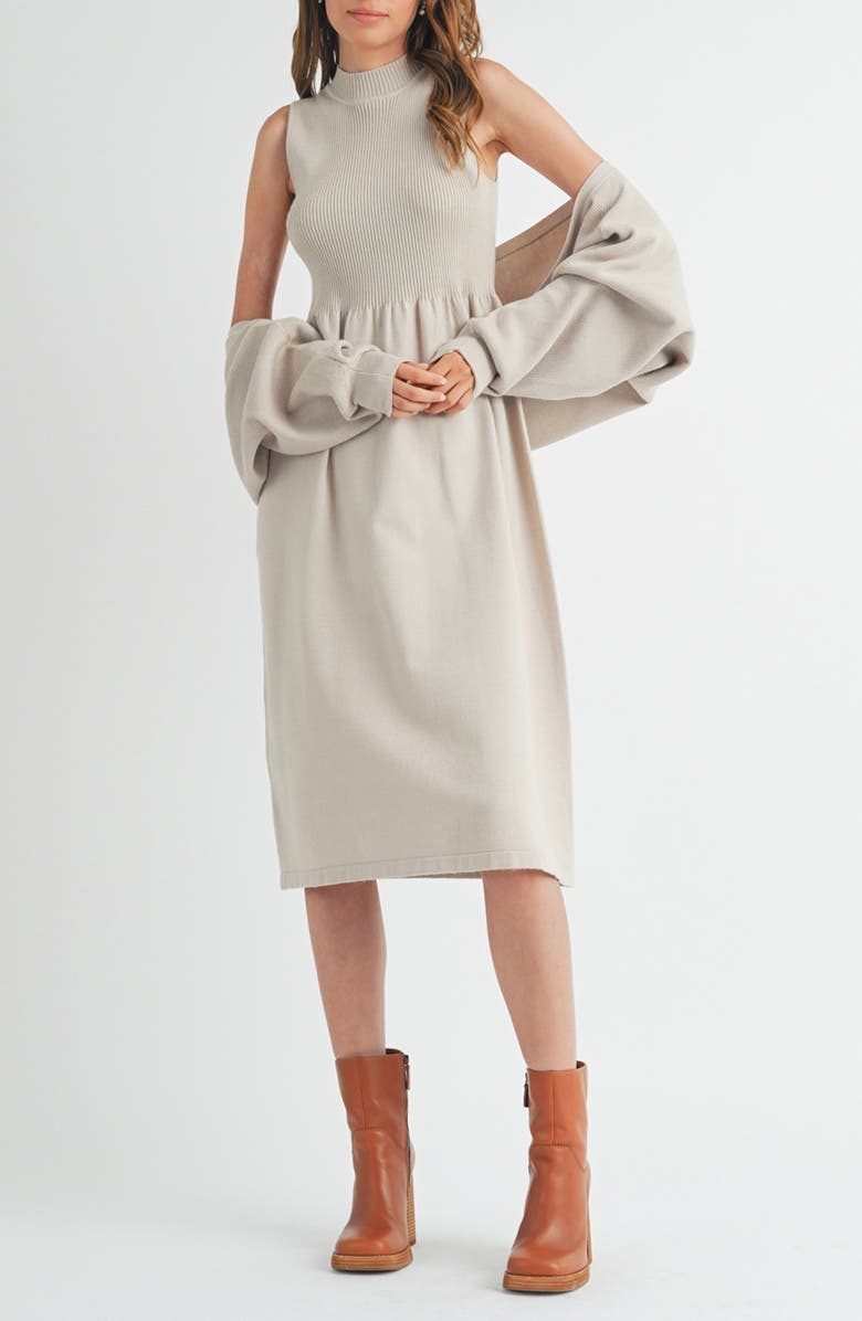 WISHLIST Knit Shrug Cardigan & Dress Set, Main, color, Champagne