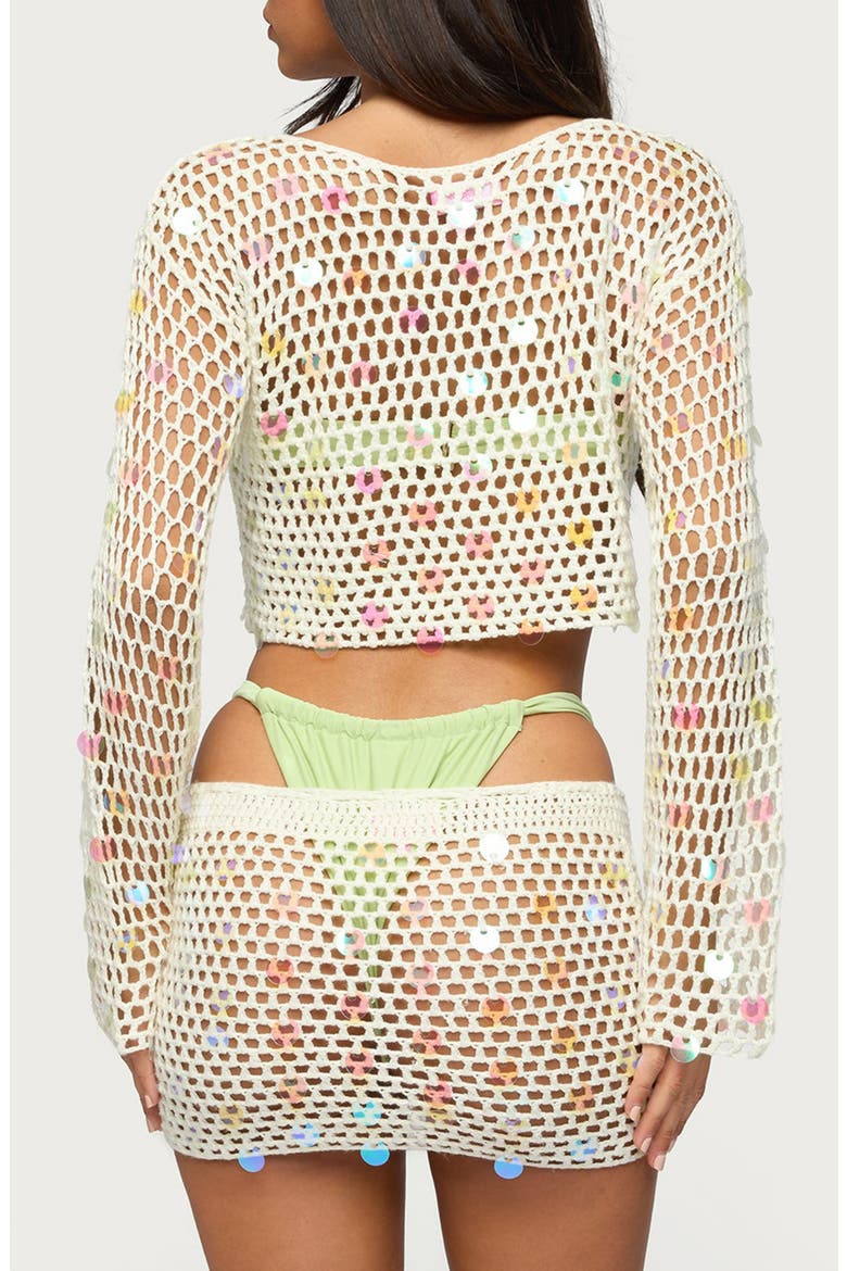 Kirah Open Stitch Paillette Cover-Up Crop Top, Alternate, color, CREAM