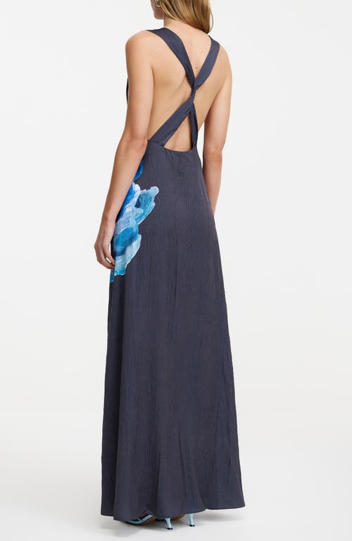 Significant Other Merida Floral Print Plunge Neck Gown In Midnight Bouquet