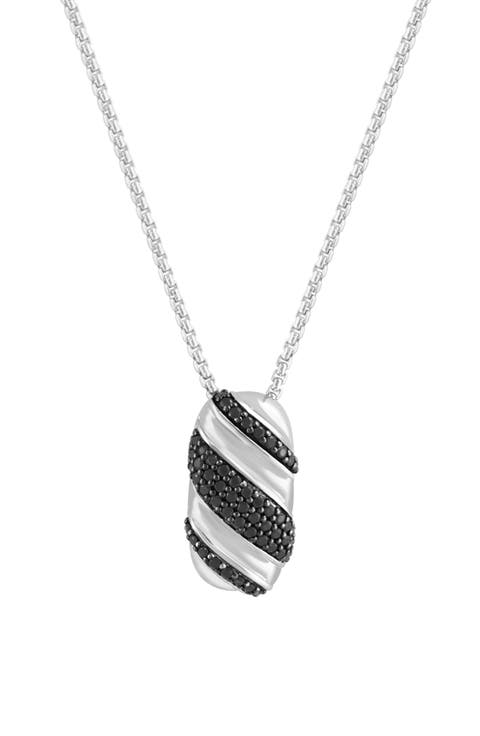 Sterling Silver Pavé Black Spinel Oval Pendant Necklace