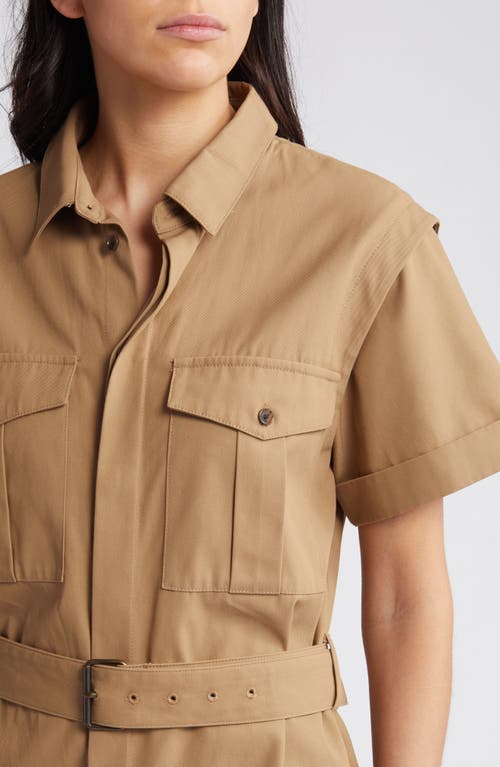 Frame Womens Khaki Tan Utility Patch-pocket Belted Cotton-blend Playsuit In Khaki Tan