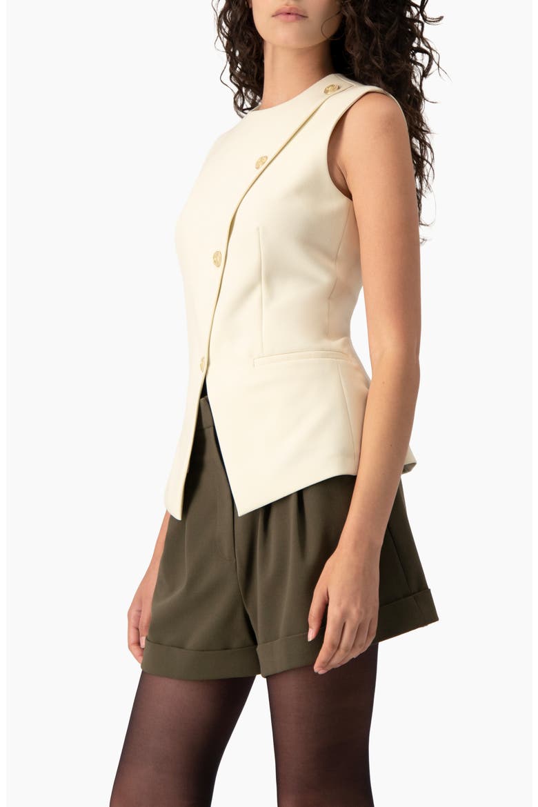 Asymmetric Lapel Sleeveless Structured Vest, Alternate, color, Ivory