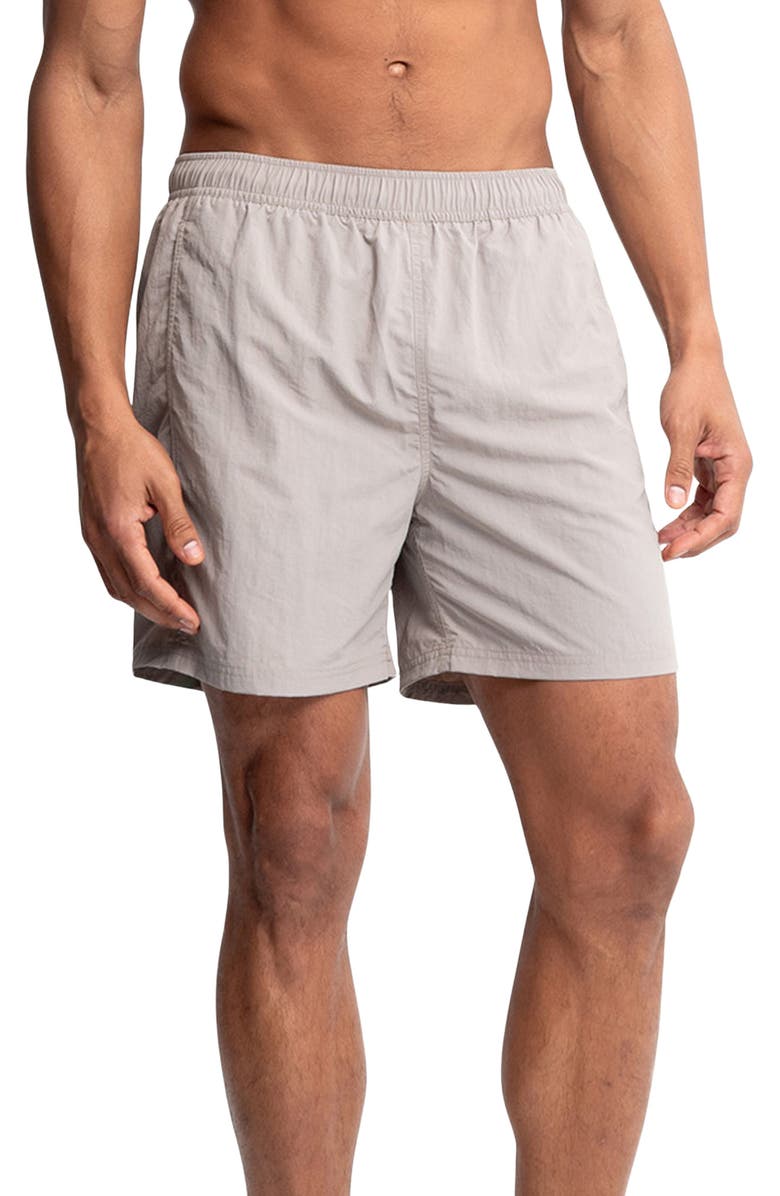 AUTO-REPLY<sup>™</sup> Sebastian Solid 5.5-Inch Nylon Swim Trunks, Main, color, Pumice/ Gray