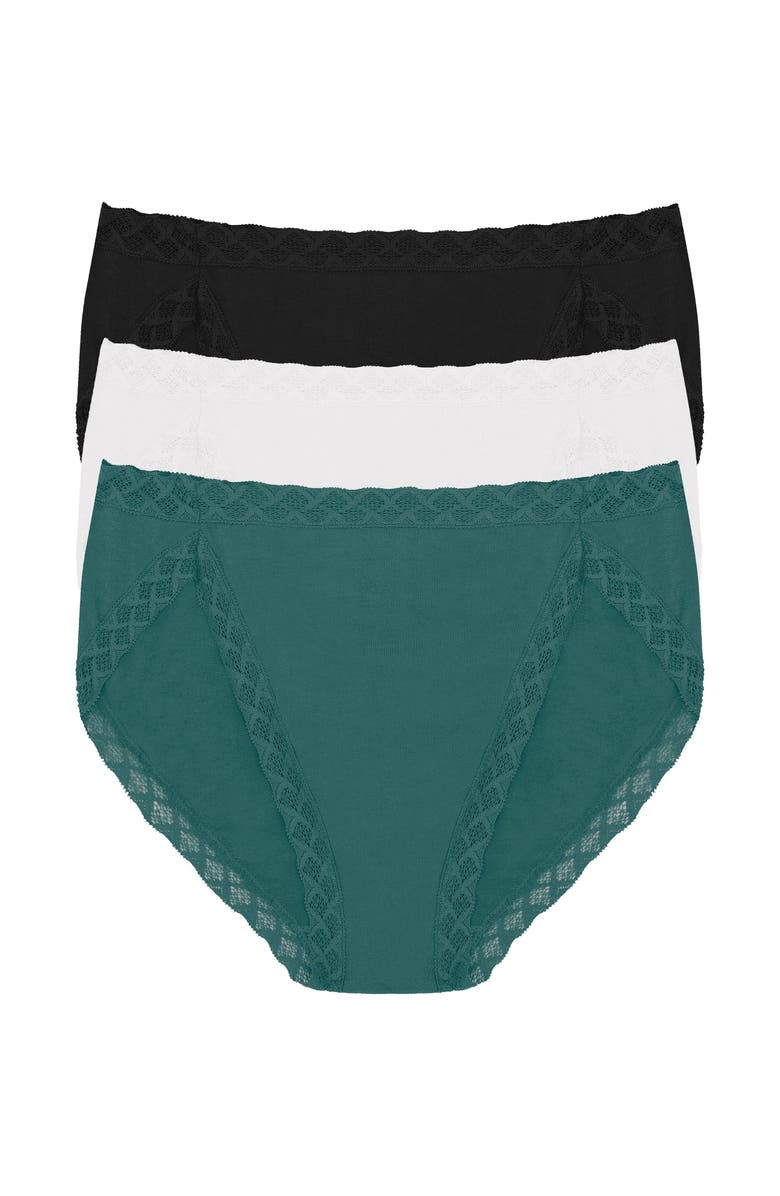 Natori Bliss Cotton French Cut Brief 3-Pack, Main, color, Aspen Green/Coconut/Black