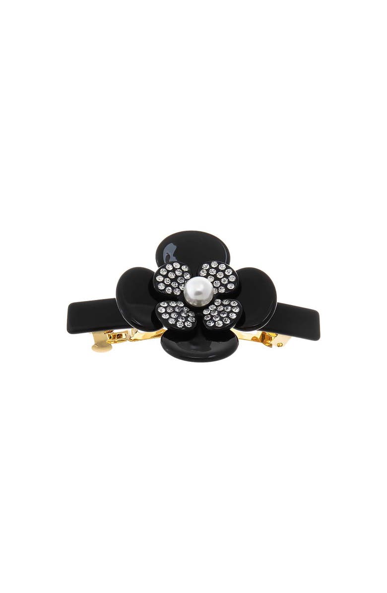 BY ADINA EDEN Pearl Flower W/ Rhinestone Black Hair Barrette, Main, color, Black
