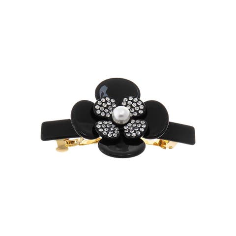 Pearl Flower W/ Rhinestone Black Hair Barrette
