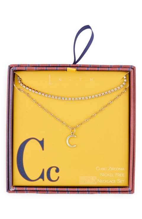 Initial & Cubic Zirconia Necklace Set