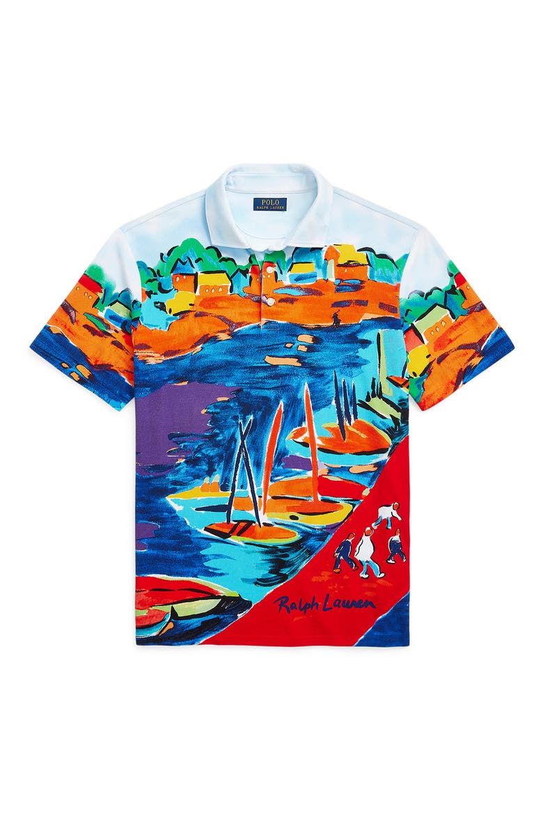 Classic Fit Print Mesh Polo, Alternate, color, VISTA SAIL