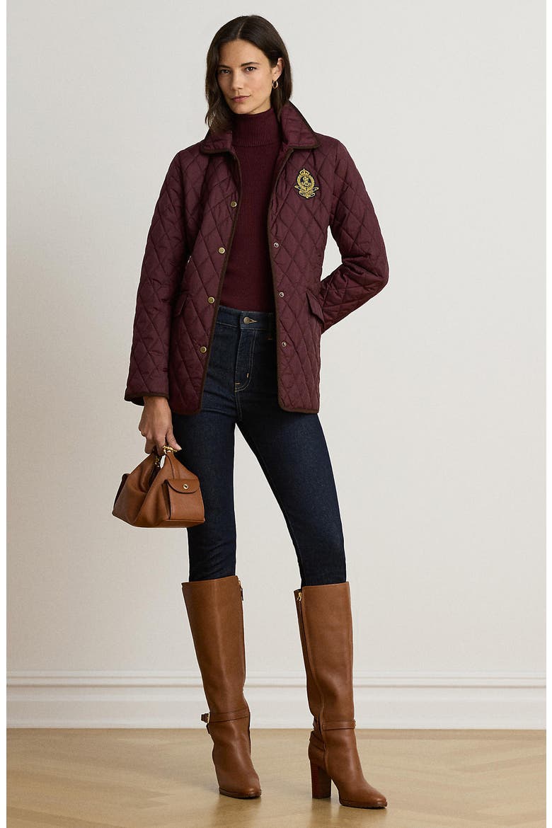 Butterpile Crest Quilted Jacket, Alternate, color, DARK GARNET